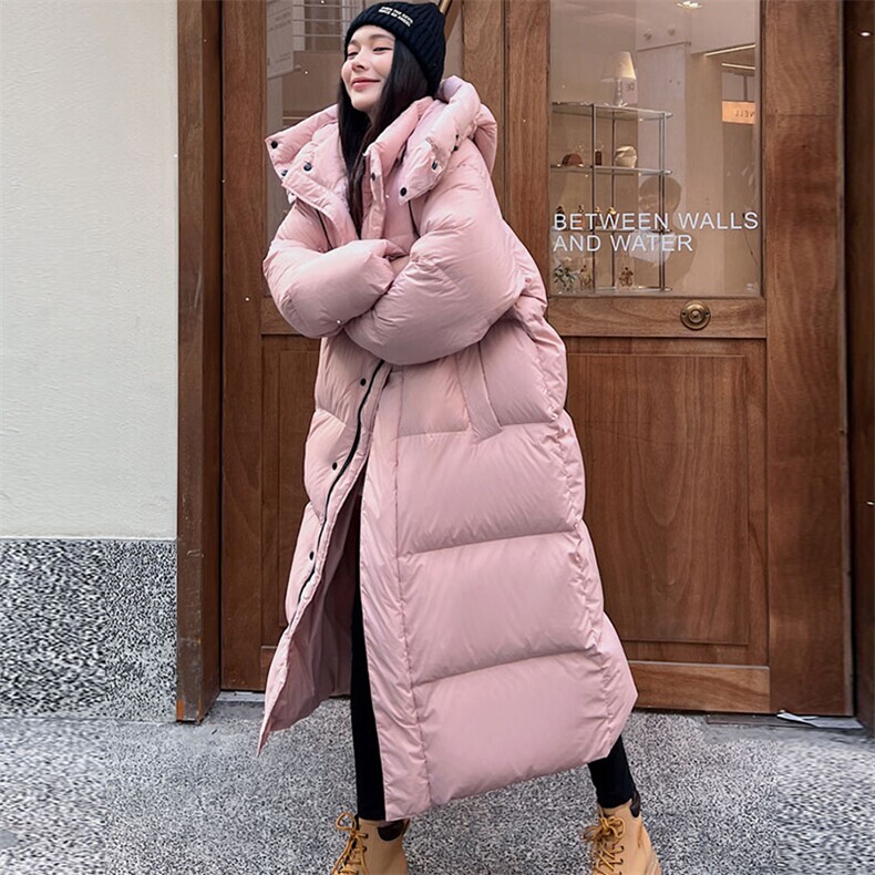 Hooded Large Quilt, Ultra-Warm, High-Quality down Jacket for Women, Over-The-Knee 2026 Extended Length White Duck down Coat