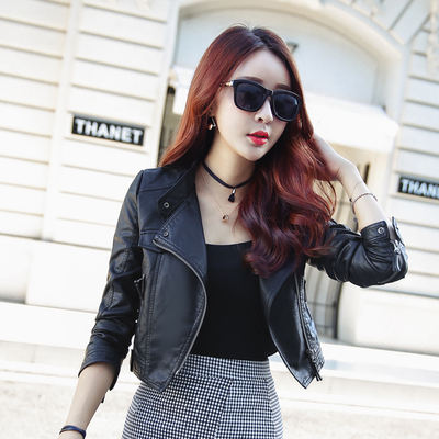 This 2026 Spring and autumn Korean version of a super short pure leather versatile and fashionable motorcycle jacket is a trendy pu leather jacket