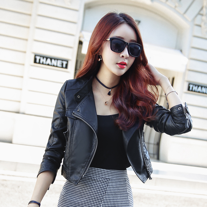Women's Short Leather Jacket 2026 Spring and Autumn Korean Style Ultra-Short Pure Leather Versatile Fashion Biker Jacket Pu Leather Jacket Trendy