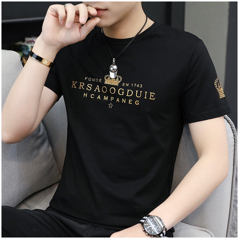 Pop brand pure cotton short-sleeved t-shirt men's 2021 summer new ice silk men's t-shirt round neck casual half-sleeve top clothes