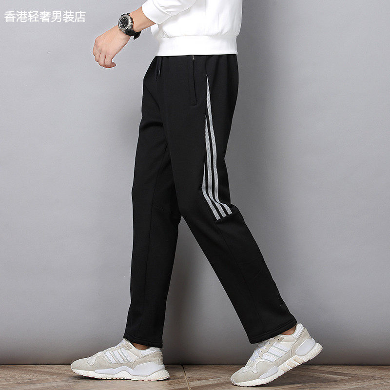 Pure cotton sports pants men's spring and autumn season Korean version trendy loose straight drum men casual pants plus fattening up code length pants