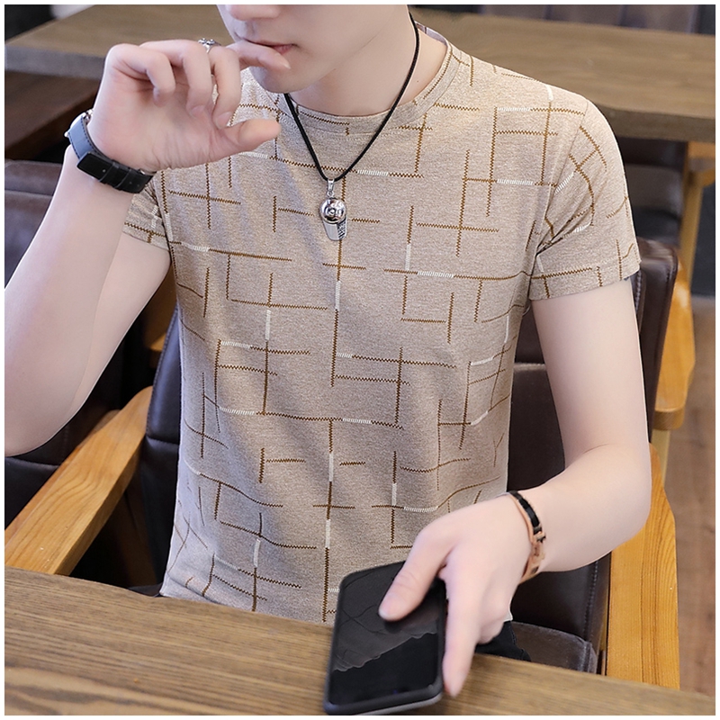 Tide brand ice silk short-sleeved t-shirt men's 2021 summer new slim-fit trend round-neck t-shirt men's casual top clothes