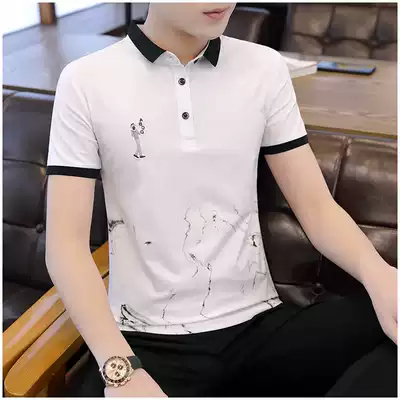 Polo shirt men's short sleeve lapel collar tide brand summer men's white cotton T-shirt embroidery Korean fashion trend personality fashion
