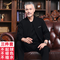 Middle Aged Casual Sports Suit Mens Spring Autumn Season Three Sets Baseball Collar Dad Dress Running Fitness Suit Pure Cotton