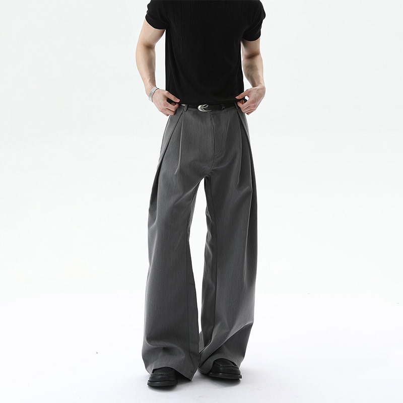 Turntide Three-Dimensional A-Line Silhouette Double-Layer Pleated Knife-Cut Trousers Loose Fit Commuter Cleanfit Summer Casual Long Pants