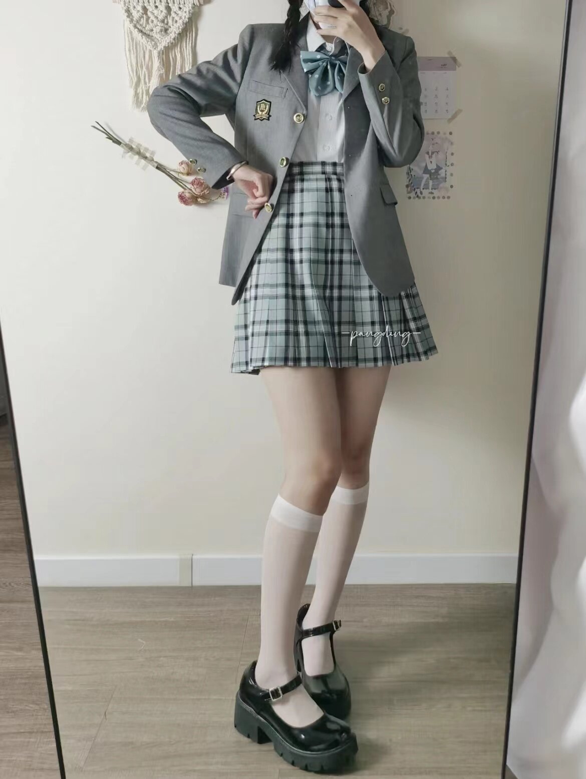 Mint green green fold skirt JK uniform skirt student haemotaic skirt school for iron sulfate similarly