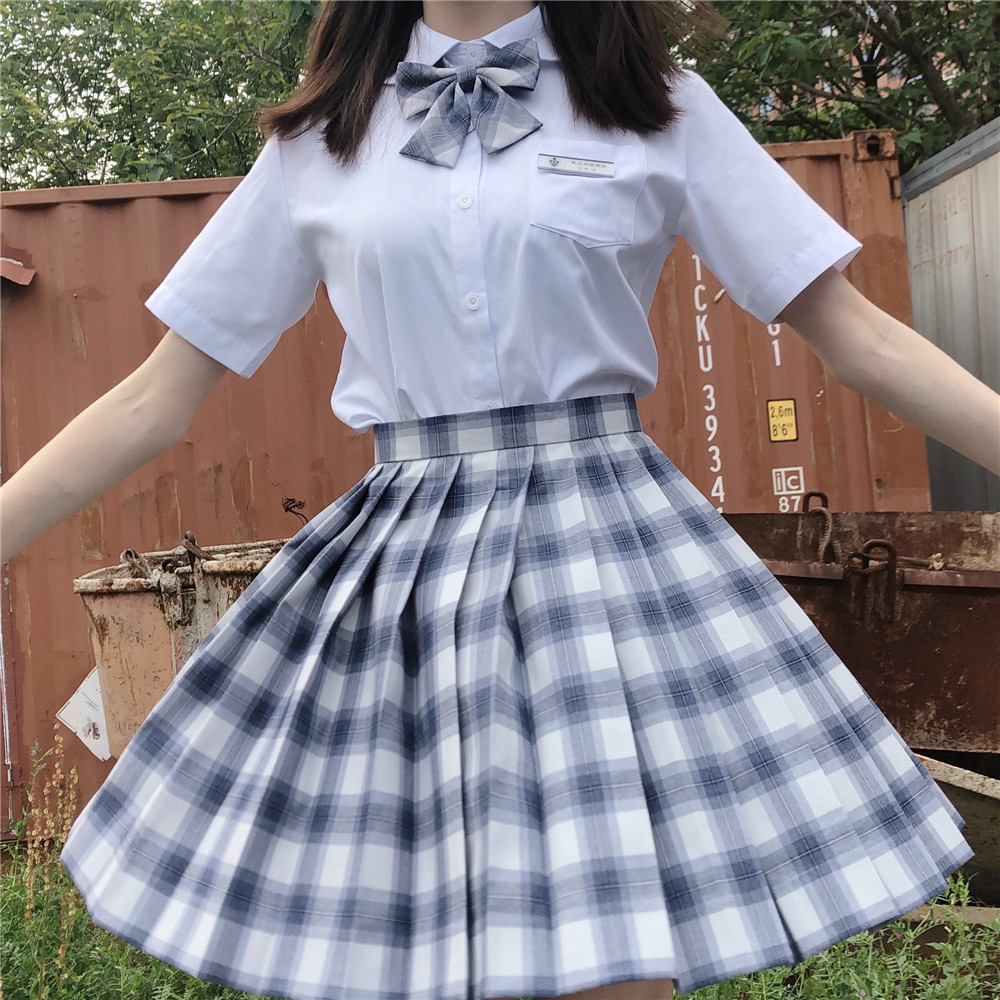 (Black Blue Grid) Day Style Orthodox Jk Plexigu Dress Uniform Skirt Spring Summer Short Skirt Finished Bugg Dress