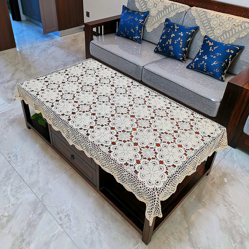 Ruyi handmade crochet hook flower tea table cover Pastoral retro all-cotton lace cutout woven tablecloth