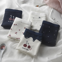 5 Tibetan blue underwear women cotton cute Japanese girl cotton breathable student size Middle waist breifs New