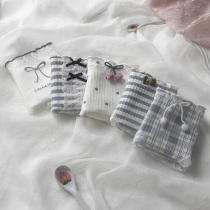5 cotton underwear female Japanese cute plaid fog blue waist cotton breathable large size student breifs New
