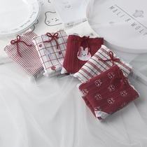 5-piece underwear women cotton red this year Japanese girl cute student size cotton breathable breifs