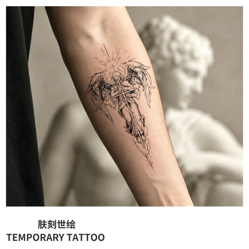 Skin-Engraved Long-Lasting Angel Herbal Plant Tattoo Stickers, Durable, Waterproof, Non-Reflective, European and American Creative Style, High-End Feel for Men and Women