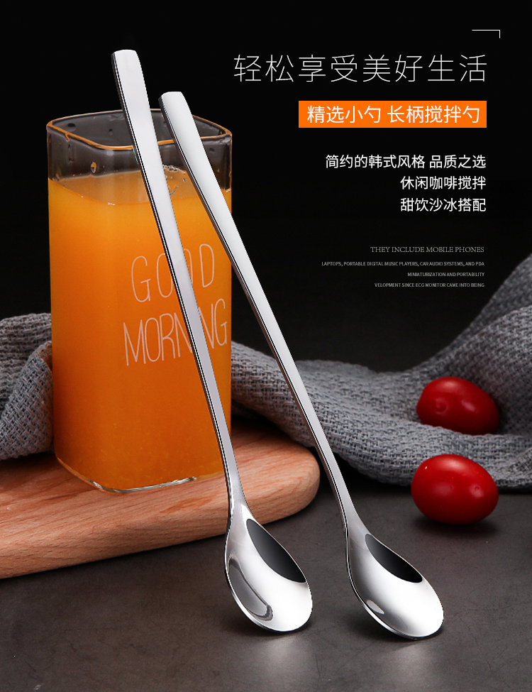 Thép không gỉ tay cầm dài khuấy thìa nhỏ gia vị thìa cà phê dài sáng tạo kem tráng miệng mật ong - Cà phê bình pha cà phê moka điện