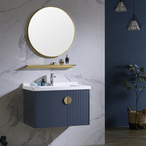  Nordic modern light luxury bathroom cabinet Small apartment wall-mounted solid wood simple hand-washing cabinet combination makeup sink