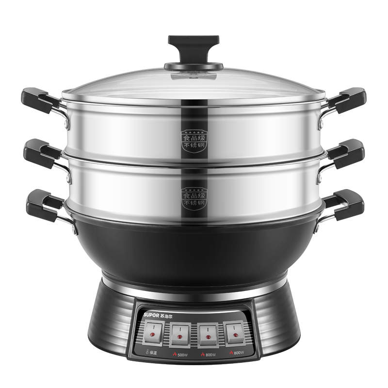 Supoir electric steam pot multifunction home hot pot stewed cooking sautteer one-piece electric steam cage iron pan hot pot special pot