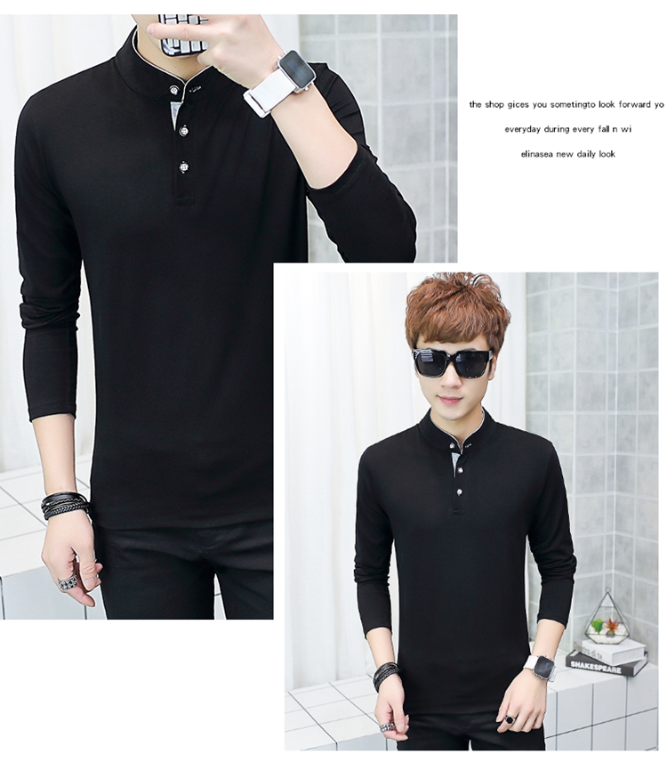 Áo thun nam sơ mi nam mùa thu dài tay nam chạm đáy Quần áo thun cotton trẻ trung hàng ngày. áo form rộng nam