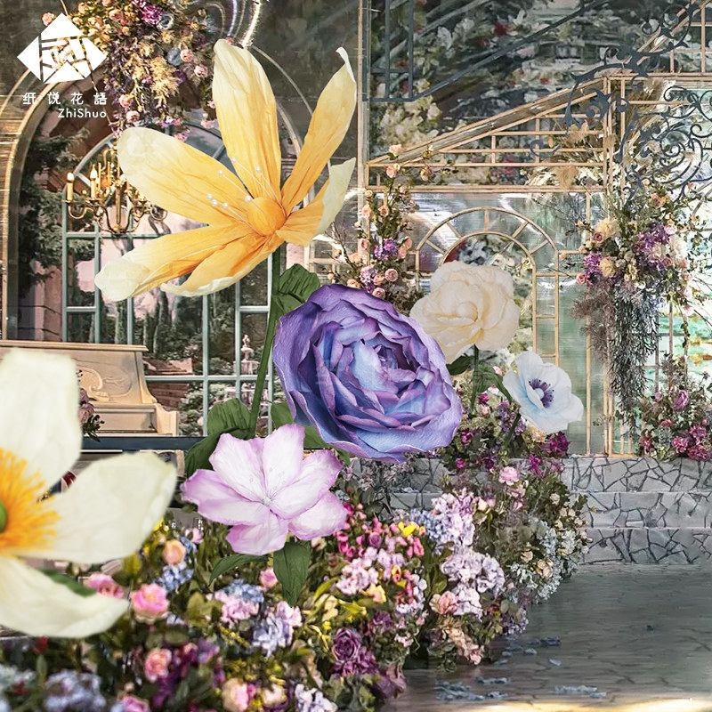 Large Wedding Road Citation Wedding Props Shop Windows Decoration Standing Pole Flower Stage Arrangement Finished Hand Stained Paper Flowers-Taobao