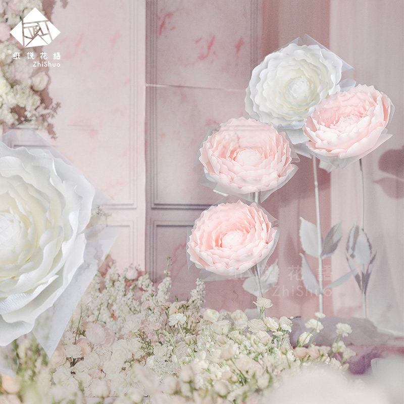 Wedding Celebration Road Leading Pole Paper Flowers Large Handcrafted Solid Simulation Mountain Tea Flower Wedding Site Arrangement Shop Window Beauty Chen-Taobao