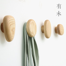 Nordic cobblestone solid wood adhesive hook creative wall wall hanging porch door clothes hook rack into the house Wood