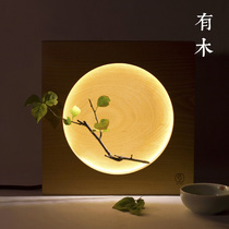 Wooden full moon lamp Japanese decorative table lamp night lamp bedroom bedside solid wood new Chinese wooden Zen ornaments