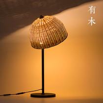 Wooden and bamboo table lamp Japanese bedroom bedside lamp solid wood retro led dimmable Nordic ins simple Wuji