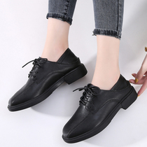 2021 new Inn Wind Black small leather shoes women 100 hitch Han version Thick Bottom Casual Soft Leather Working Shoes Woman