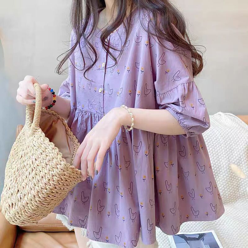 Maternity Wear 2026 Summer New Style French Sweet Age-Reducing Babydoll Shirt for Women, Round Neck, Loose Fit, Covers the Body, Plus Size Floral Shirt Maternity Wear 2026 Summer New Style French Sweet Age-Reducing Babydoll Shirt for Women, Round Neck, Loose Fit, Covers the Body, Plus Size Floral Shirt