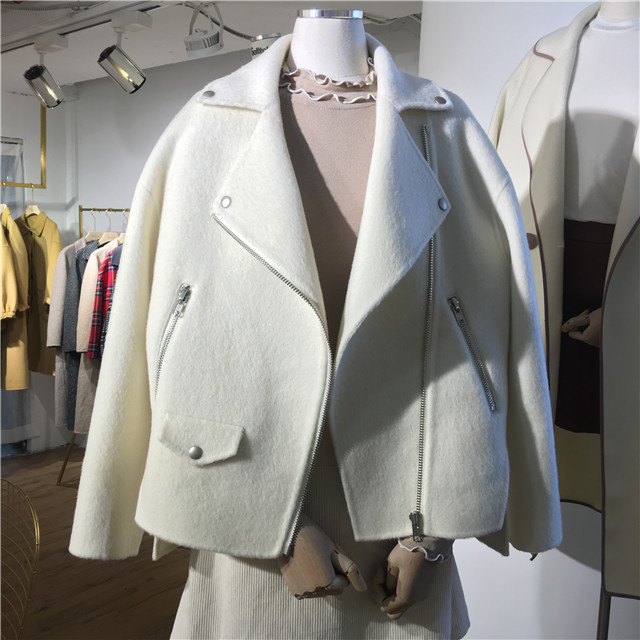 Hàn Quốc ulzzang2018 mùa thu mới tự trồng vạt áo hoang dã dây kéo chia ngắn áo khoác cashmere nữ ngắn đoạn áo gió nữ đẹp
