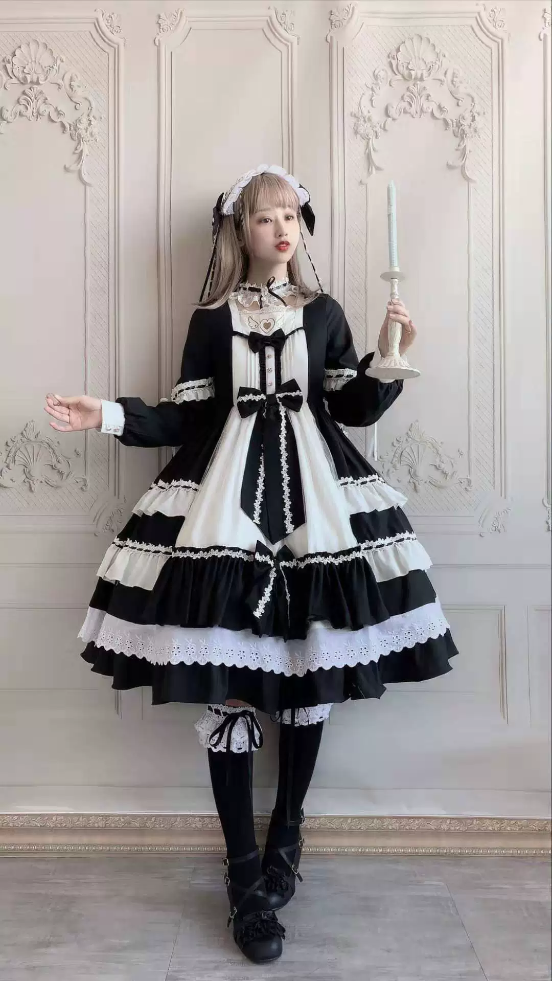 Платье lolita, основная ткань с четырёхсторонней эластичностью, сетчатые вставки, с аксессуарами (предзаказ)