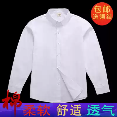 Boys white shirt long-sleeved children autumn and winter pure cotton thick shirt students plus velvet warm campus clothes