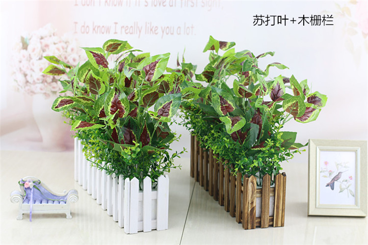 Set Decoration hoa giả hàng rào gỗ nhà máy mô phỏng và màu xanh lá cây thì là trang trí phòng khách cửa sổ Nhà hàng quán ăn giả nở lá giả trang trí