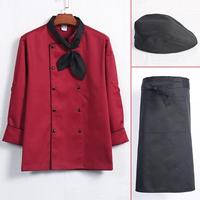 Бордовый лонгслив, шейный платок, фартук, берет