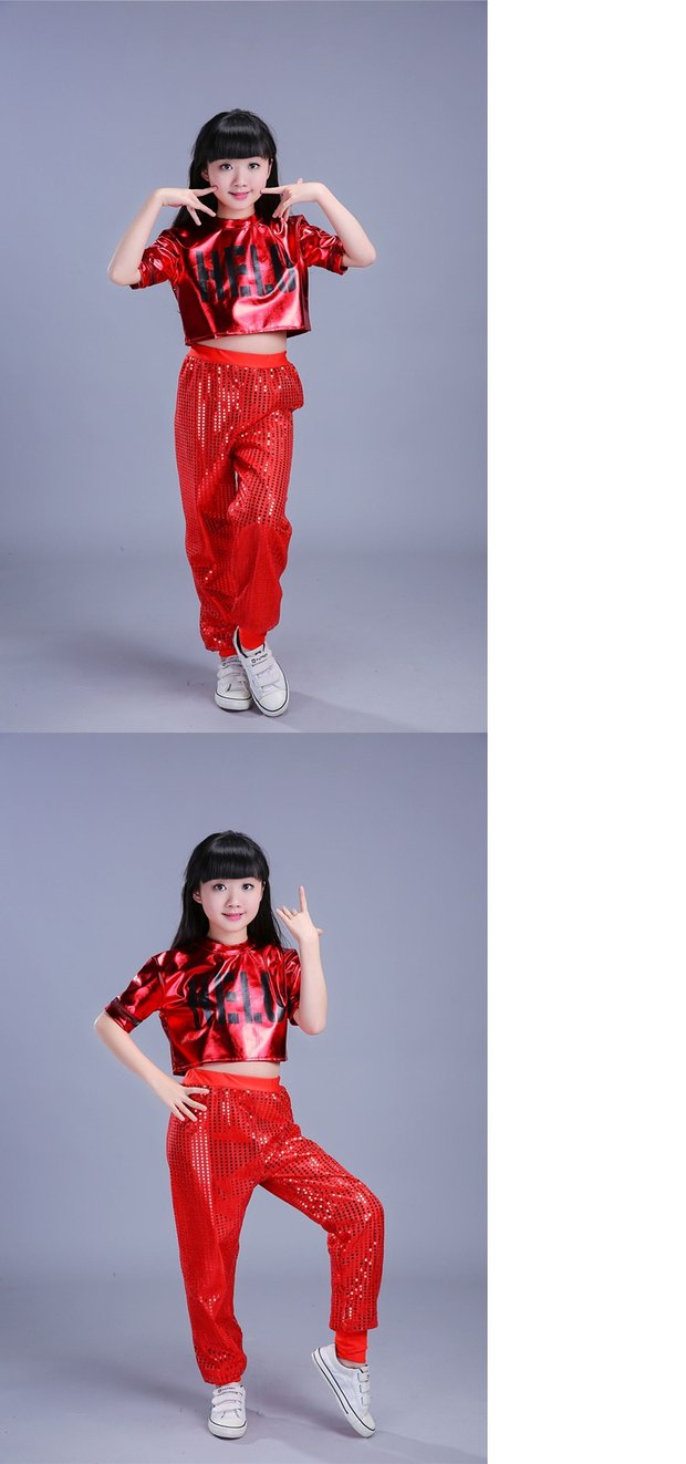 Trang phục cổ vũ trẻ em nữ hiện đại nhảy jazz trang phục nam hip hop sequin lỏng lẻo biểu diễn quần áo ngắn tay váy đầm trẻ em 13 tuổi