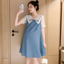 maternity summer dress summer summer 2021 new internet red suit top chiffon lace small fresh