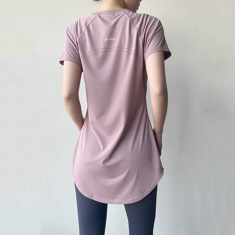 Ice Silk Quick-Drying Clothing for Women, Summer Thin Loose-Fitting Sports Short-Sleeved Running Fitness Clothing, Mesh Breathable Yoga Clothing T-Shirt
