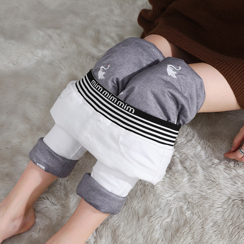 Hong Kong winter high-waisted plus velvet thickened warm white duck down tight-fitting small-footed cotton trousers outer wear thin bottoming down pants women