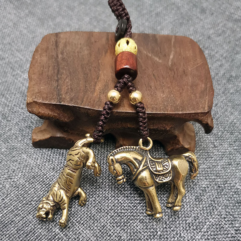 Brass Zodiac Animal Charms for Protection and Good Fortune: Rat, Ox, Tiger, Rabbit, Dragon, Snake, Horse, Sheep, Monkey, Rooster, Dog, Pig (Three Harmonious Animals) Keychain