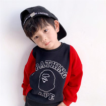 Autumn and winter bape Tide brand children plus velvet stitching apes head sweatshirt