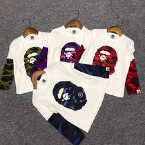 bape Tide brand spring costume camouflage apes head Children fake two long sleeve T-shirts male and female childrens clothes