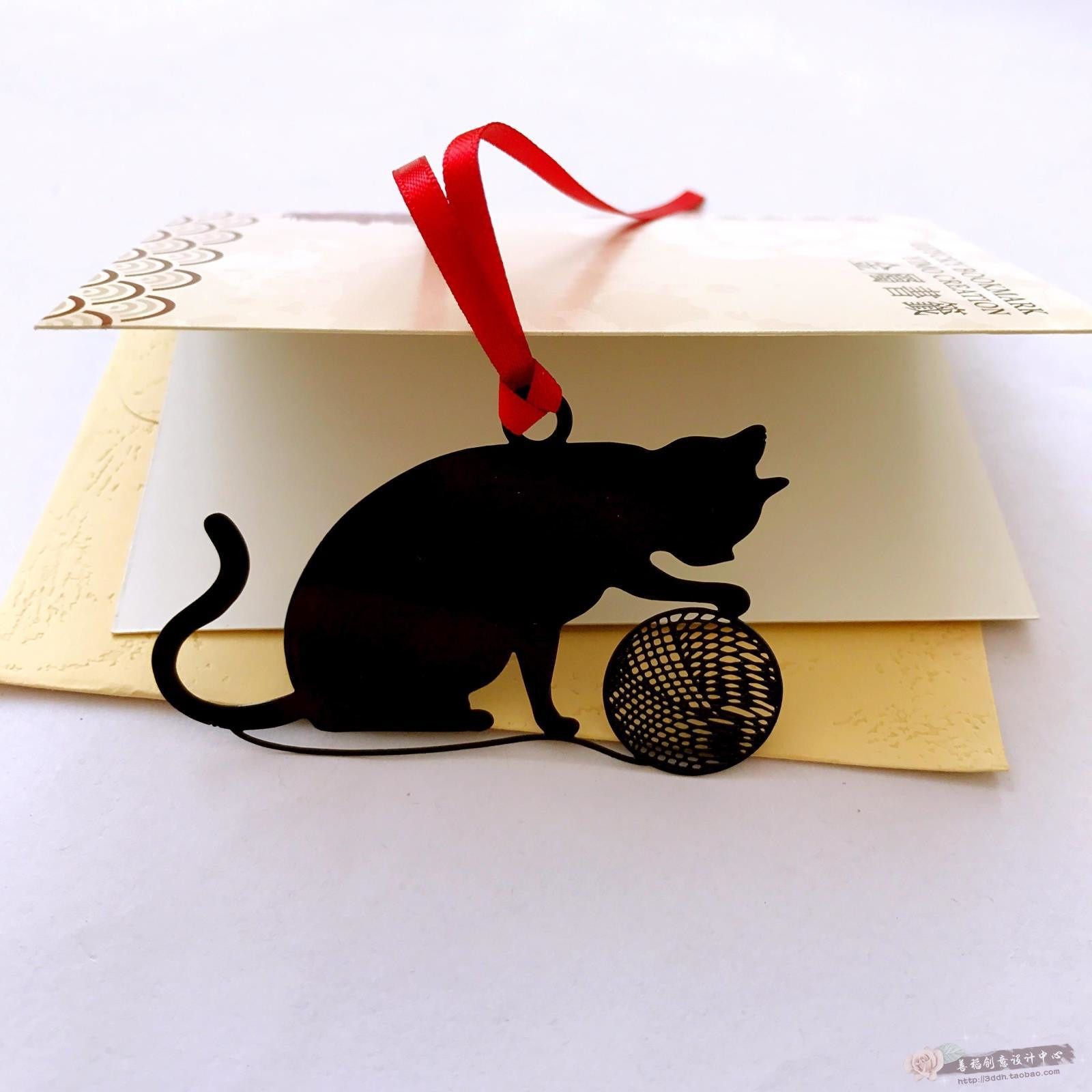 (cat object) and wind stainless steel metal line ball black cat New Year gift bookmark
