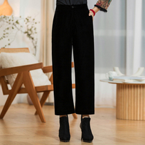 Chinese classic gold velvet casual pants autumn and winter new gush thickened Chinese style retro 100 hitch straight fit straight drum pants