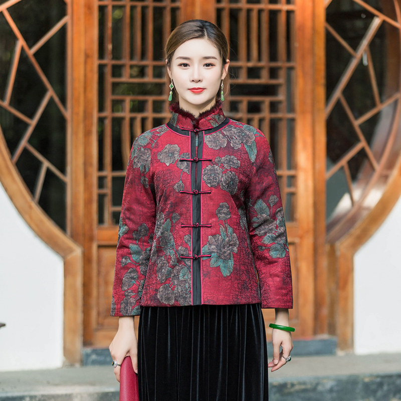 Huahua Classic Clip Cotton Qipao Blouse Blouse Jacket Autumn Winter New Thickening Improvement Chinese Style Pair of Flap Noble Lady Don