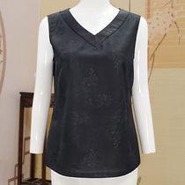 Huachu Classic V Collar Qipao Vest Pure Color Commute Jacquard Flowers and Comfortable Breathable Tangi Blouse Blouse Summer