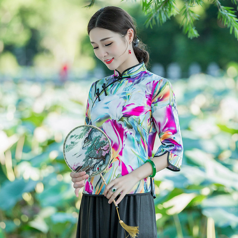 Huals Classic Qipao Blouse Blouses Fall 2021 New Chinese Retro Everyday Display Slim Elegant White Real Silk Don