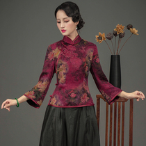 Chinese classic 2021 autumn new silk mulberry silk cheongsam top womens retro large size womens Tang dress