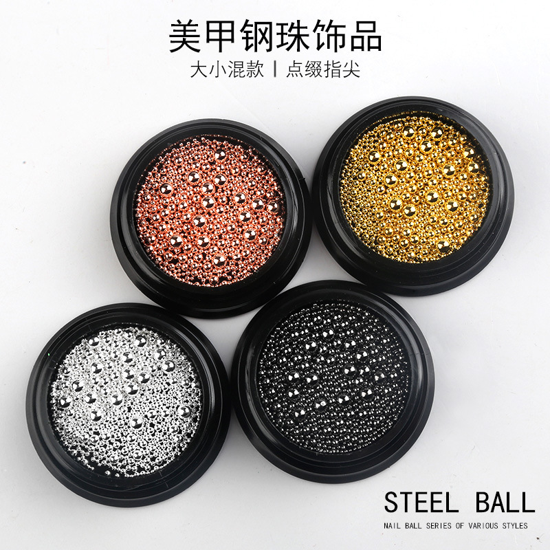 Manicure steel ball size mixed nail jewelry three-dimensional metal diamond decoration Japanese net red shop with beads that do not fade