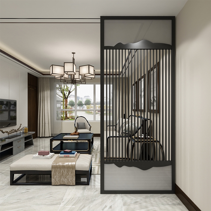 New Chinese partition screen wind room solid wood mask black walnut bar simple entry hollow log custom decoration wall