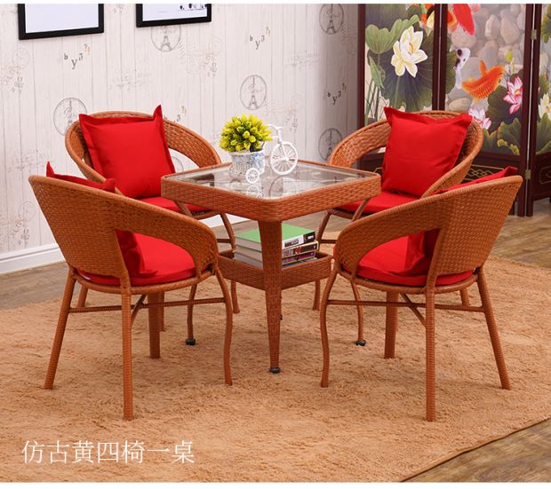 Ban công sân vườn sáng tạo đồ nội thất ngoài trời giả mây bàn ngoài trời bàn ghế tròn bàn cà phê ba mảnh đặt một bàn bốn ghế ghế gỗ ngoài trời