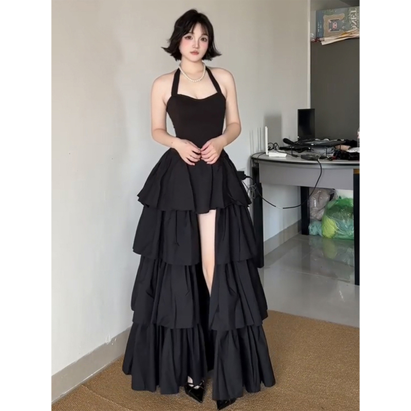 Black Graduation Evening Dress for 18-Year-Old Students, Coming-Of-Age Ceremony Cake Dress, High-End Light Luxury Niche Style, Elegant and Slimming