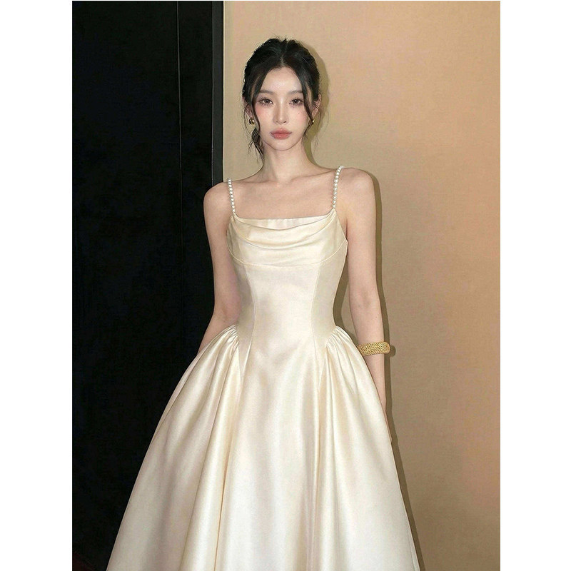 Satin Slip Evening Dress for Women, Party, Student, Coming-Of-Age Ceremony, Elegant Engagement Dress, Stunning Dress for Marriage Registration Satin Slip Evening Dress for Women, Party, Student, Coming-Of-Age Ceremony, Elegant Engagement Dress, Stunning Dress for Marriage Registration